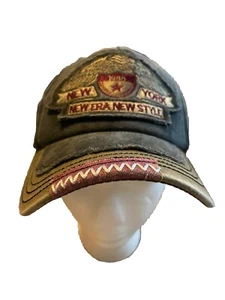 Stitched Vintage Graphic Baseball Cap Dark Grey Embroidered Worn Distressed Look - Picture 1 of 16