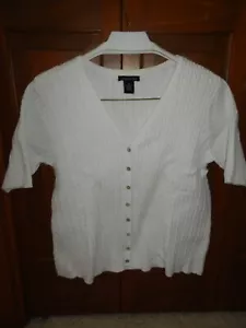 EAGLE'S EYE Women's White 100% Cotton V-Neck Short Sleeve Cable Cardigan - L/XL - Picture 1 of 11