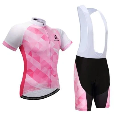 Kit de ciclismo feminino rosa ciclismo jersey e shorts acolchoados (bib) conjunto de roupas de bicicleta - Imagem 1 de 4