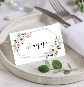 PERSONALISED Place Cards Wedding Name Meal Table Setting Pink Geometric PC15 - Picture 1 of 2