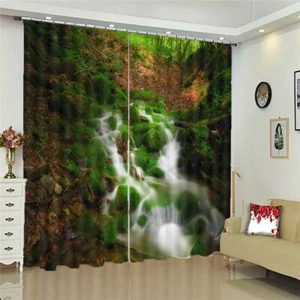 Dark Forest Waterfall  3D Blockout Photo Print Curtain Fabric Curtains Window - Imagen 1 de 10