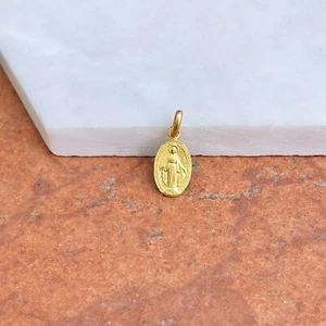 18KT Yellow Gold Matte Miraculous Medal Oval Pendant Charm NEW 12mm Solid MINI - Picture 1 of 11