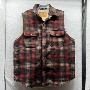 American Eagle Vest Mens L Large Red Plaid Sherpa Lined Wool Blend Outdoor - Picture 1 of 10