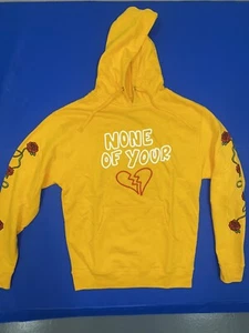 Lil TJay Rapper Yellow Hoodie “NONE OF YOUR LOVE” men’s Med Roses On Arms Nwot - Picture 1 of 8