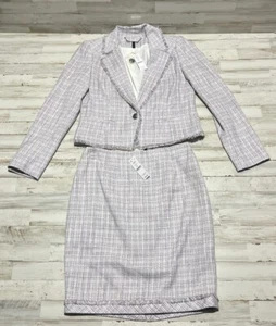 White House Black Market Women's Tweed Jacket & Skirt Set Wisteria Ecru Size 8 - Picture 1 of 24