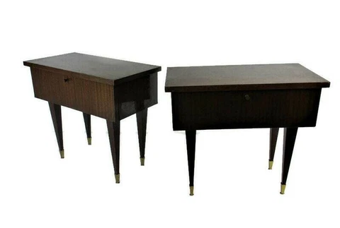 Pair Couple Double Vintage Nightstands End tables Mid Century Modern Wood Retro Cover
