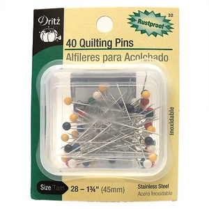 Dritz 40 Quilting Pins Size 28(1¾", 45mm), Stainless Steel, Multi Color Heads - Picture 1 of 2