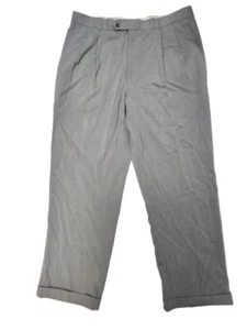 Sarar Men's Dress Pants Pleated Cuffed Polyester Trousers Light Grey W38 L30 NEW - Picture 1 of 4