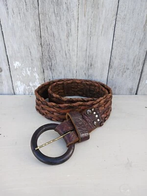 Ремень ручной работы размер XS/S кожаный тканый деревянная пряжка сделано в Мексике вестерн - Изображение 1 из 4