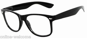 CLASSIC 80s VINTAGE RETRO CLEAR LENS SUNGLASSES SHADES UV400 BLACK SHINY FRAME - Picture 1 of 3