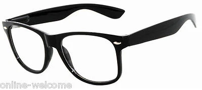 КЛАССИЧЕСКИЕ 80-х винтажные ретро прозрачные линзы солнцезащитные очки абажуры UV400 черная блестящая оправа - Изображение 1 из 3