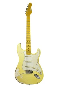 Haze STA Relic Guitar-Yellow, Scalloped Fingerboard, Solid Mahogany Body+Gig Bag - Picture 1 of 12