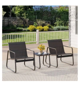 3-Piece Patio Furniture Set Outdoor Conversation Set with Glass Table & 2 Chairs - Picture 1 of 8