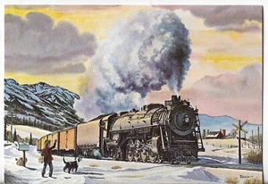 NOS LEANIN' TREE Christmas Card 7.25x5.5 A Whistle and A Wave from a Train - Picture 1 of 3