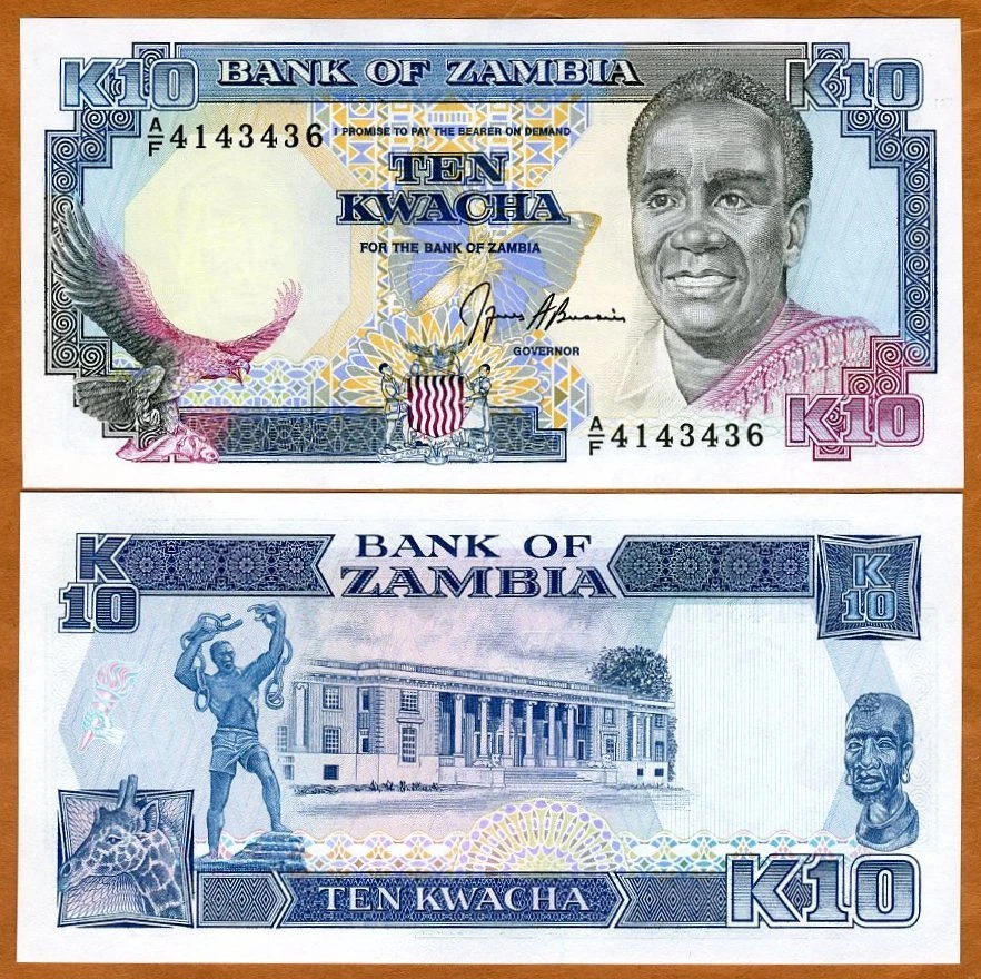 Zambia, 10 Kwacha, ND (1989-1991), P-31 (31b), Signo. 9 UNC Foto 1 de 1
