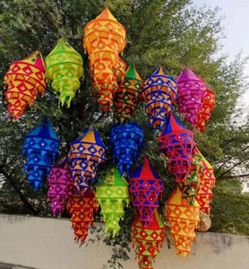 Lote de 5 piezas linternas de decoración de boda indias lámparas plegables linterna hecha a mano de algodón - Imagen 1 de 7