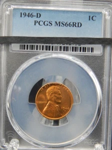 1946-D PCGS MS66 RD RED Lincoln Wheat Back CENT #BT-53 - Picture 1 of 4