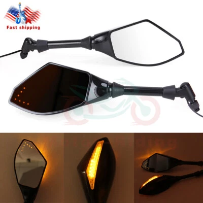 Espejos retrovisores con luz indicadora integrada señal de giro LED para motocicleta de 10 mm Foto 1 de 4