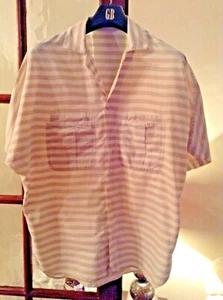 MENS SHIRT BY FRENCH CONNECTION SIZE L BEIGE/CREAM STRIPES SHORT SLEEVES - Picture 1 of 5