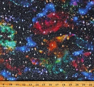 Cotton Galaxy Space Stars Stargazers Glitter Fabric Print by the Yard D772.85 - Picture 1 of 1