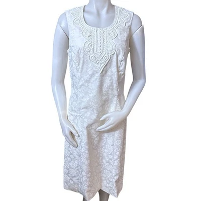 Vintage 1960's "The Lilly" Pulitzer Off White Sleeveless Floral Shift Dress 12 - Image 1 of 4