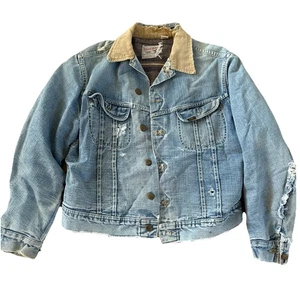 Vintage 70s Lee Storm Rider Blanket Lined Denim Jacket Mens S USA Made Thrashed - Bild 1 von 19