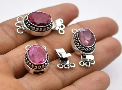 1 Pc Ruby Box Clasp 3 Strand Antique Silver Plated - Image 1 of 4