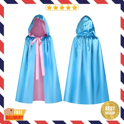 Blue Fairy Hooded Cape Cloak with Pink Ribbon Women for Princess Cosplay Costume - Image 1 of 4