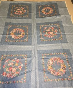 Cranston VIP Fabric Cheater Quilt 44” X 106" Screen Print Blues Pink Floral  - Picture 1 of 7