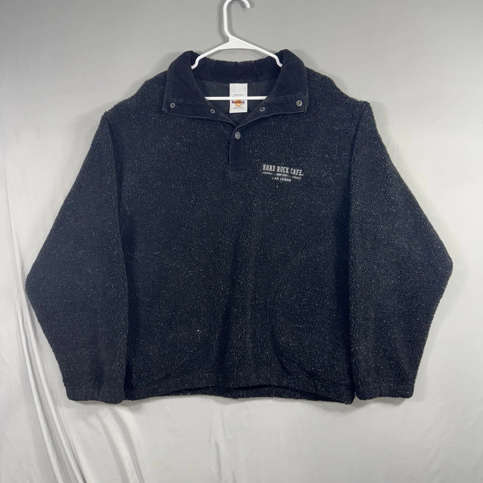 Hard Rock Cafe 1/4 Snap Pullover Jacket Mens Large Black Fleece Las Vegas - Image 1 of 4