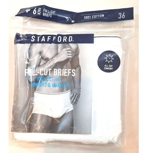 Men's Underwear Size 36 Briefs White 6-Pack Full-Cut STAFFORD Cotton NEW - Picture 1 of 5