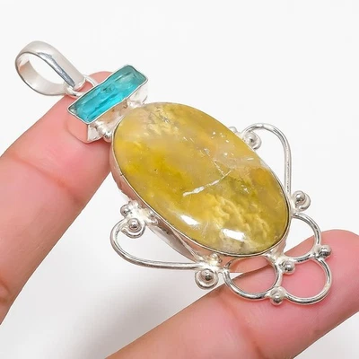 Ciondolo gioiello in argento sterling 925 opale verde svizzero, pietra prezio... - Immagine 1 di 4