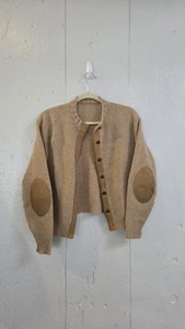 Vintage Pullover Herren mittelbraun Wolle Strickjacke Kurt Cobain Knöpfe Ellenbogen Patch - Bild 1 von 16