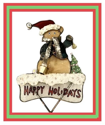 44英寸彩色玻璃圣诞老人熊圣诞有源蜡烛庭院花园桩 — 第 1/4 张图片