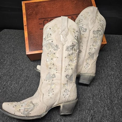 Corral Western Boots Women's Floral Embroidery Crystals White A3521 Size 10 - Image 1 of 4