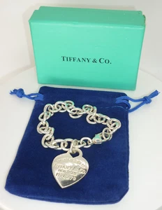 Tiffany & Co. "Please Return to" Sterling Silver Heart Tag Bracelet 7" 18 cm - Picture 1 of 8