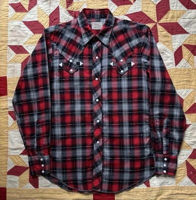 Vintage 50s HBarC Pearl Snap Western Shirt Shadow Plaid California Ranchwear - Image 1 of 4