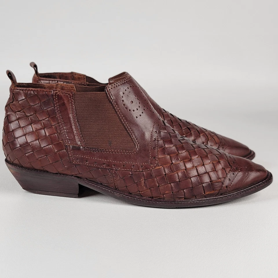 Vintage Bandolino 90’s Leather Woven Booties Brown Women's 7 M - Image 1 of 4
