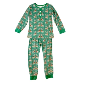 Pajamas Set Unisex 7-8T Green Reindeer Christmas Ornament Long Sleeve Pants - Picture 1 of 5