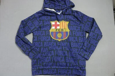 FC Barcelona Hoodie Mens Medium Purple Black Printed Logo Fleece Lined Pullover - Image 1 of 4