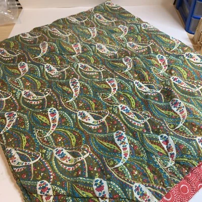 Handmade Green Paisley/Circular Print Cotton Blanket 2 Sided 41"x41" Square - Image 1 of 4