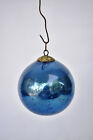 Antique German Kugel Ornaments Cobalt Blue Glass Ball Beehive Cap Christmas"F621