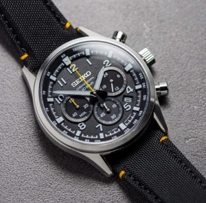 Seiko SSB449P1 Black Chronograph Black Nylon Analog Quartz Men's Casual Watch - Picture 1 of 2