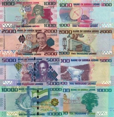 Sierra Leone 4 PCS Set: 1000 - 10000 Leones (2010-15) p30, p-31, p-32, p-33 UNC - Image 1 of 4