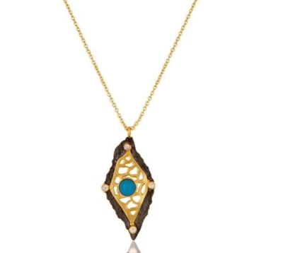Natural Turquoise & White Zirconia Brass Chain Pendant With 18K Gold Plated - image 1 of 4