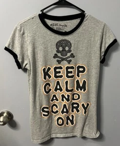Halloween Women's Top "Keep Calm And Scary On" 3/4 Sleeve T-shirt, EUC. - Picture 1 of 3