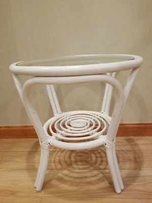 Rattan Natural Wicker Handmade Round Coffee Table With Glass Top 25" high - Image 1 of 4