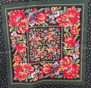 Vintage Tulips Poppies Pansy Floral Pillow Quilt Square Panel VIP OOP 4 Squares - Picture 1 of 5