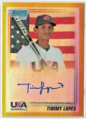2010 年 BOWMAN CHROME 选秀 TIMMY LOPES 签名金色反光卡 #D 36/50 美国棒球 — 第 1/2 张图片