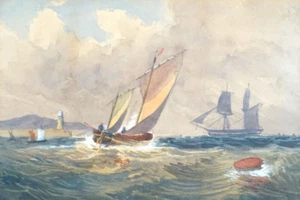SEA Pair Marine Watercolours By CPR Painting Boats Sailboats Brittany Antique 1 - Picture 1 of 8
